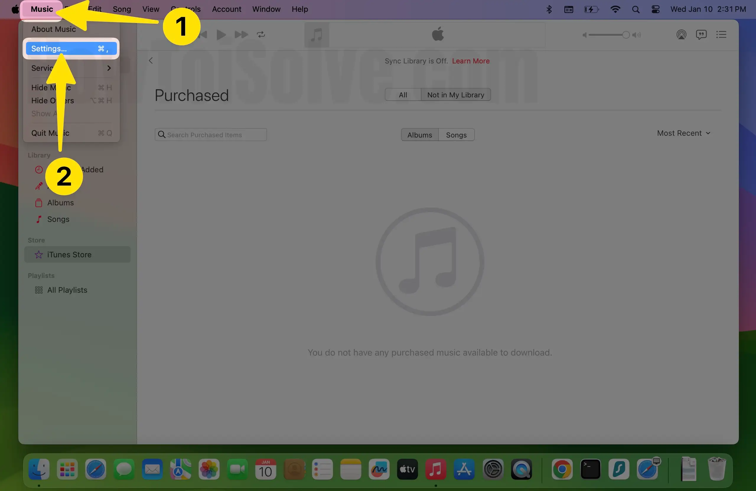 Click menu bar open music select settings on mac