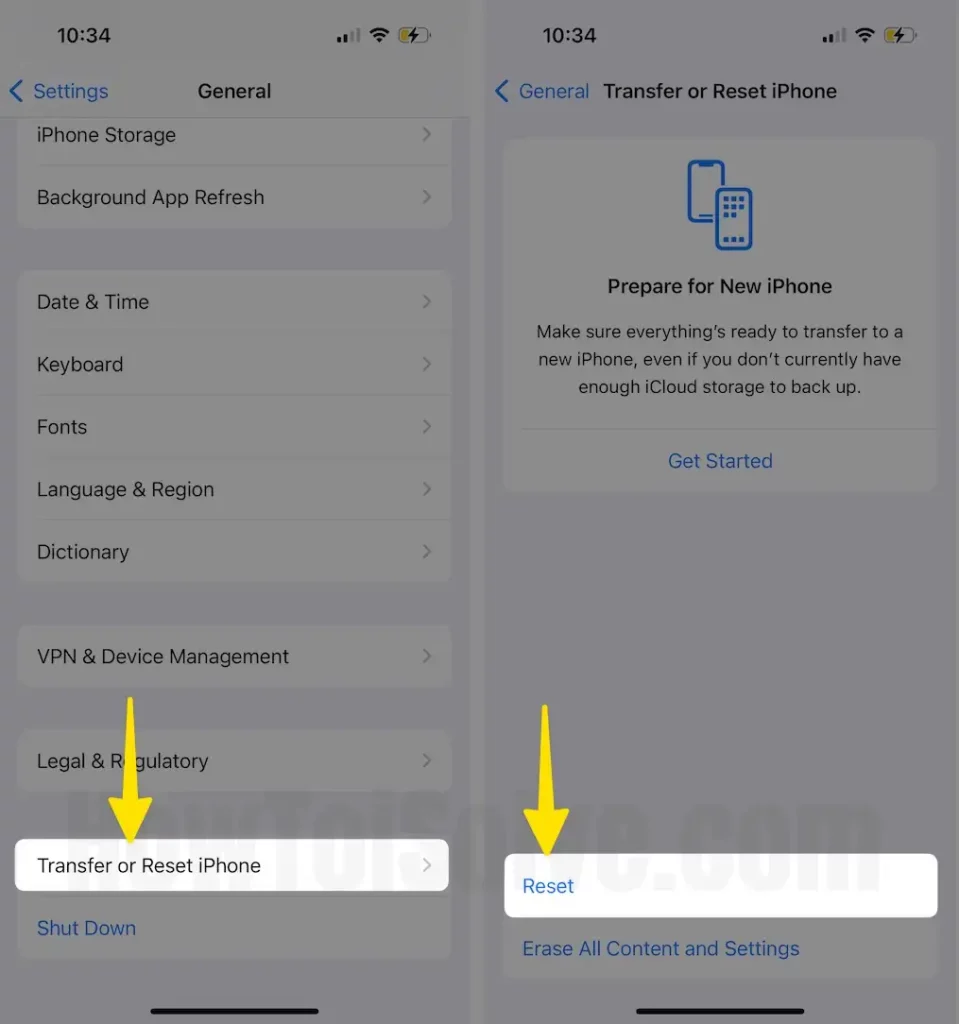 Click on Transfer or Reset iPhone Tap on Reset on iPhone