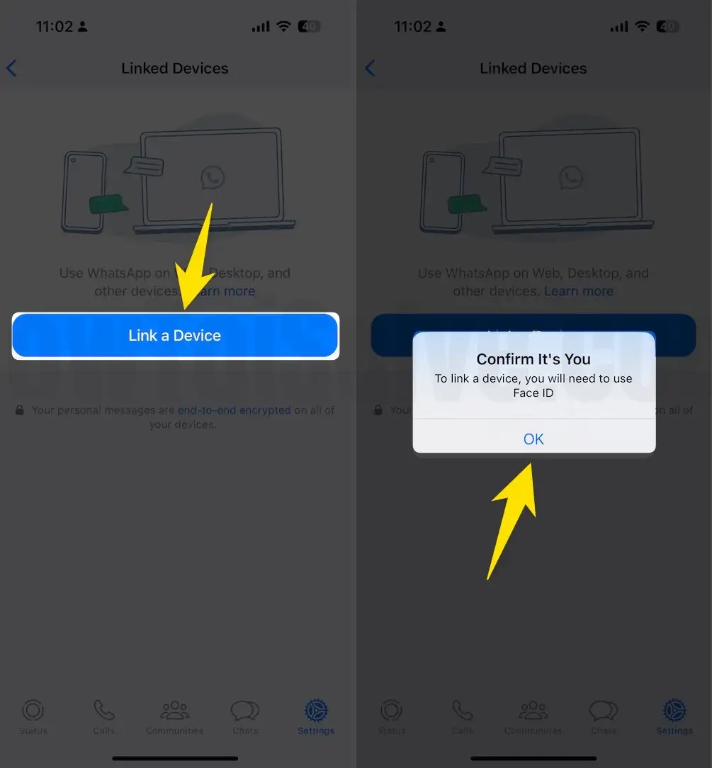 link a devices confirm it's you ok button on iphone