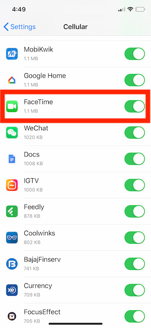 Enable FaceTime for Cellular or Mobile Data on iPhone