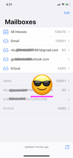 Mailboxes hidden on iPhone mail app