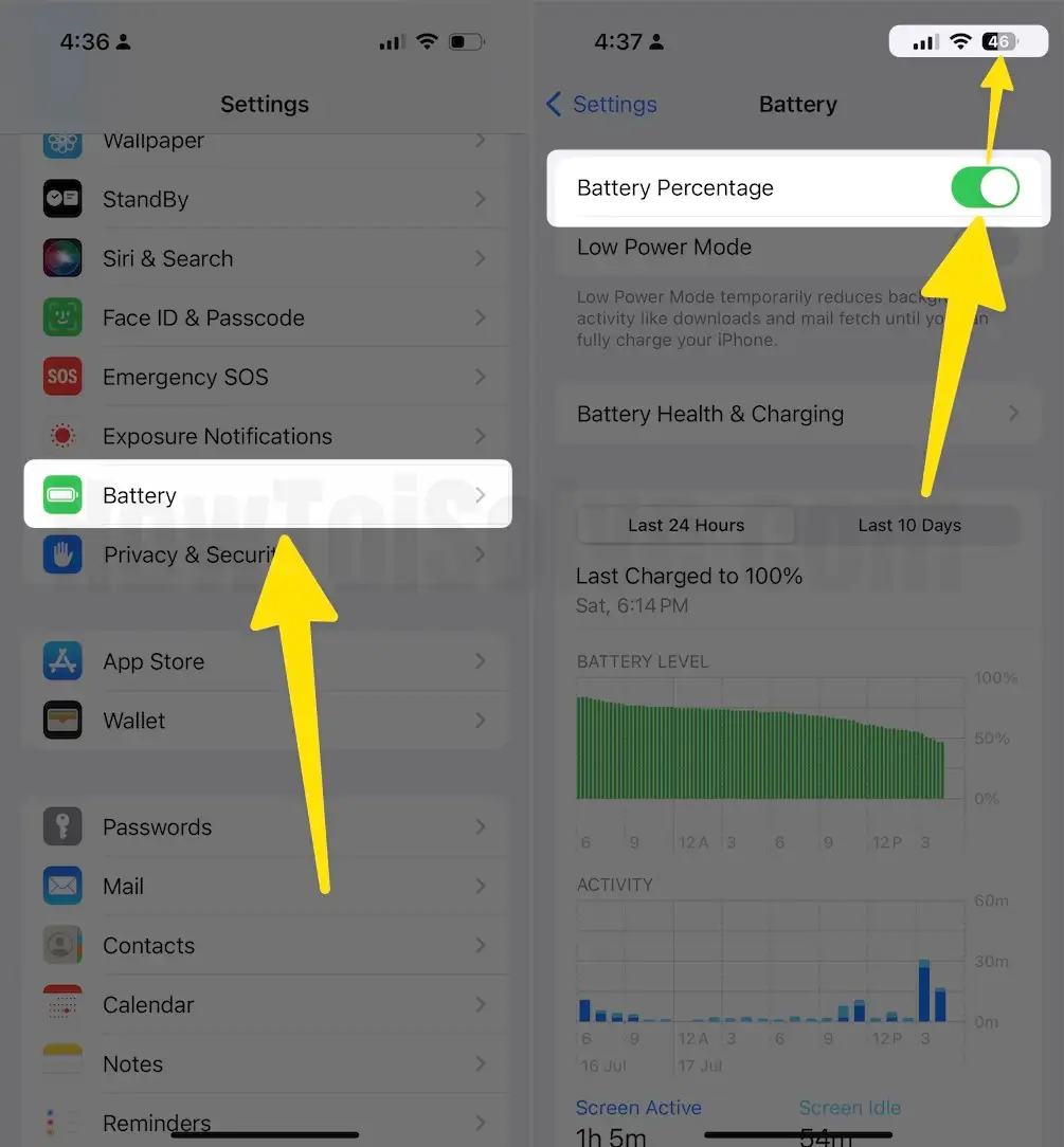Show Battery Percentage on iPhone Top Corner