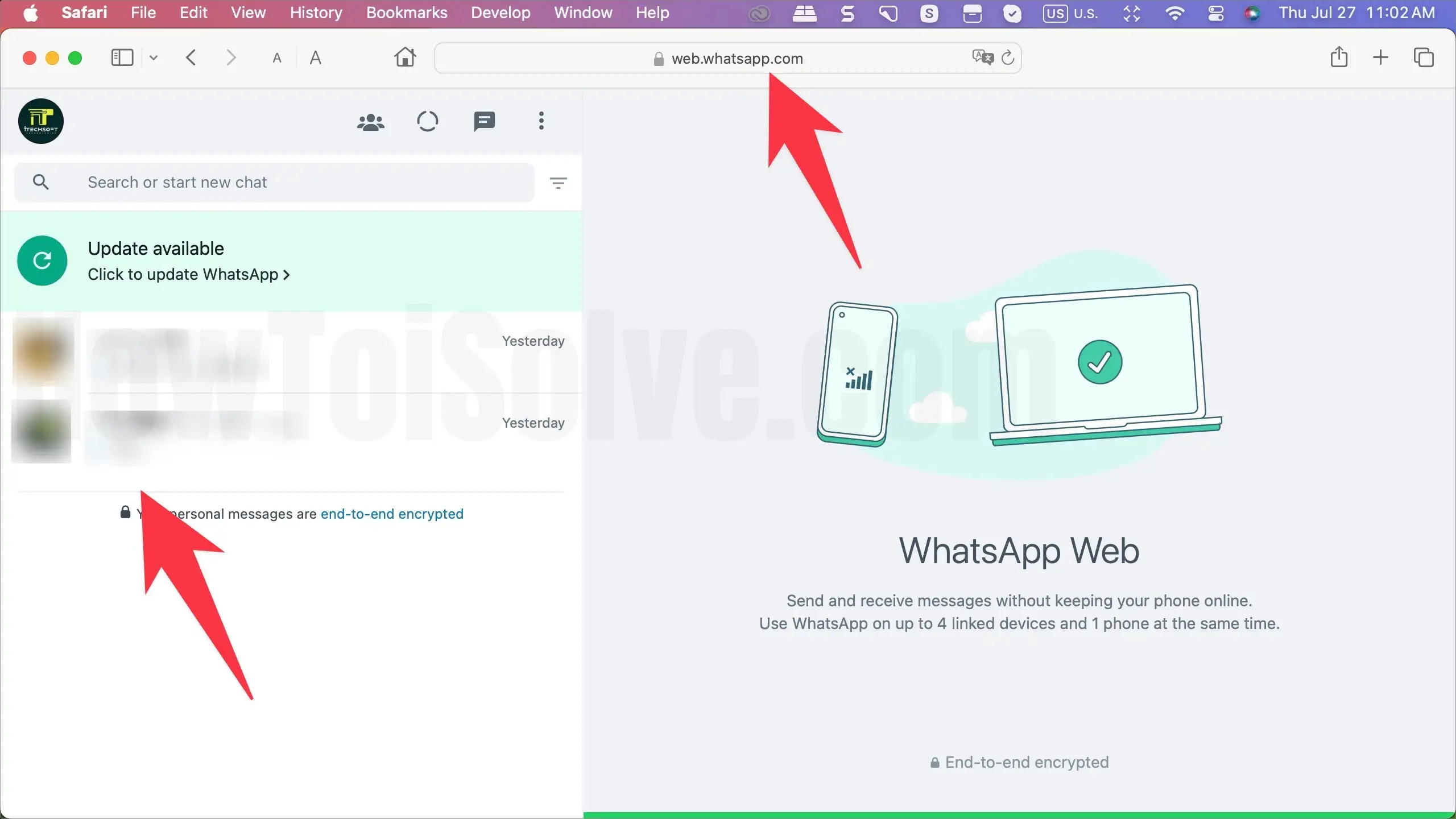 WhatsApp Web is open on Browser