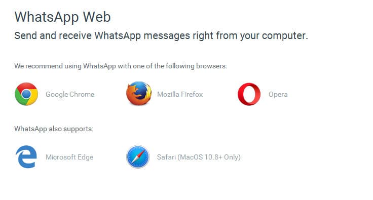 Web Whatsapp Compatibles browsers list