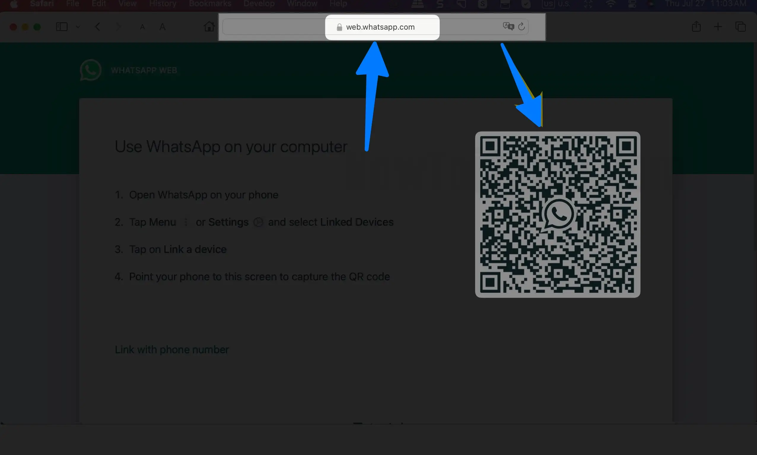 open whatsapp in web and Scan Using your iPhone