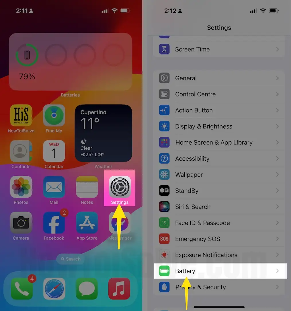 Open Setting App Choose Battery On iPhone