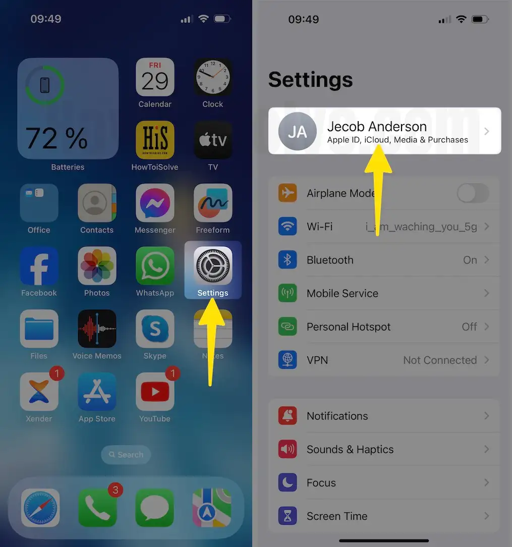 Open Settings Tap on your Apple ID on iPhone