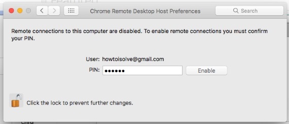 Verify pin turn on remote desktop on Mac