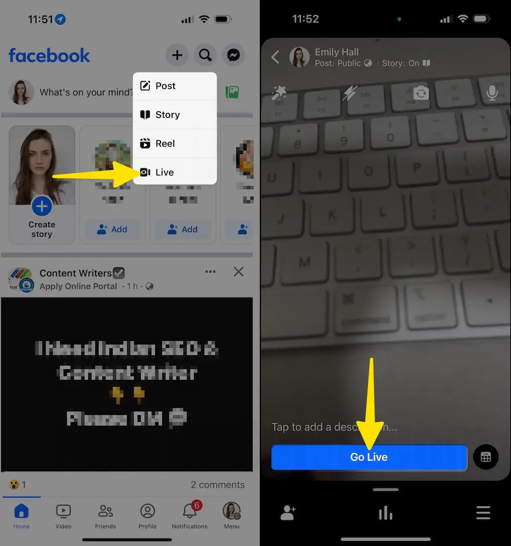 Choose Live Tap on Go Live on iPhone