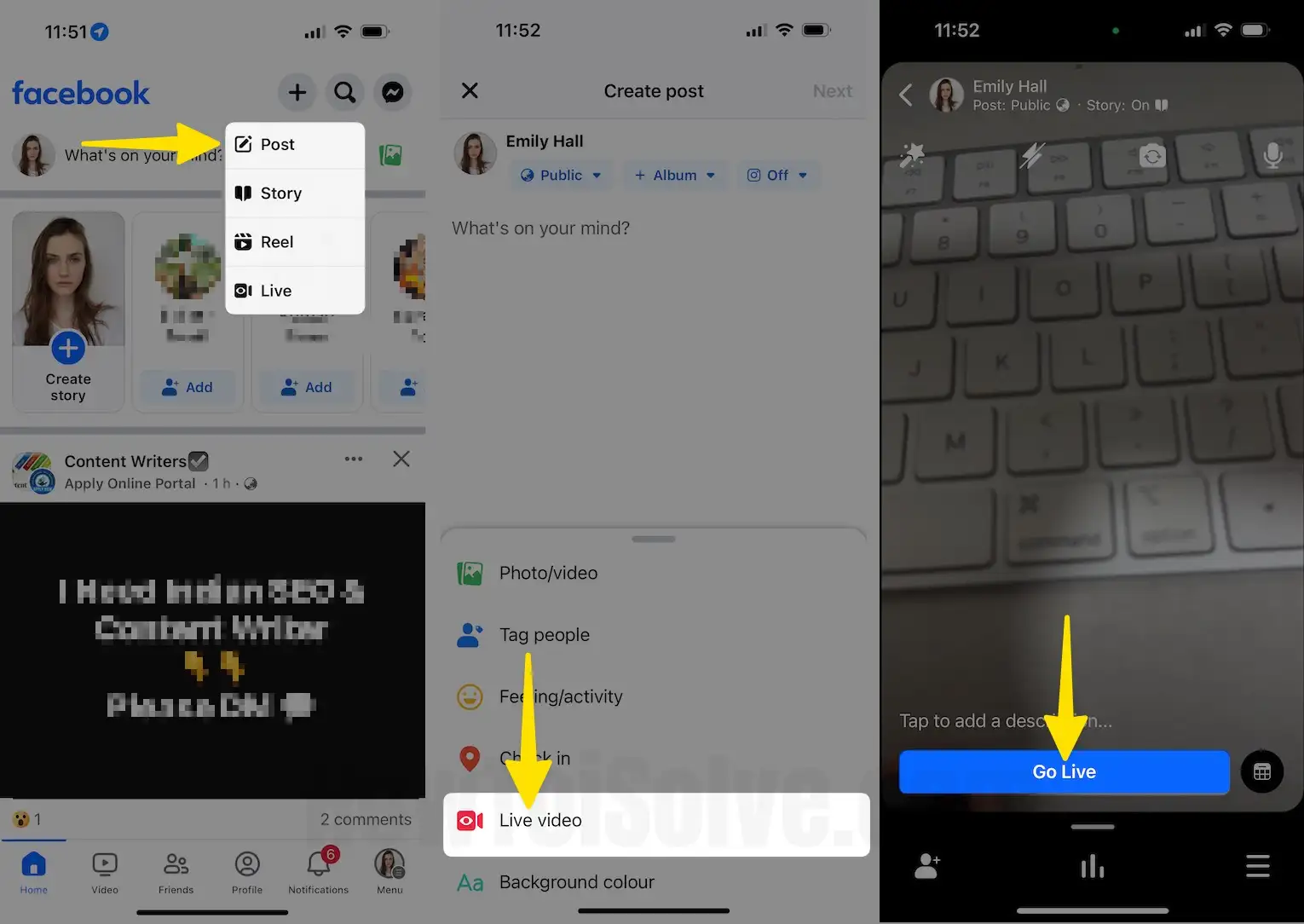 Choose Post Tap on Live Video Select Go Live on iPhone