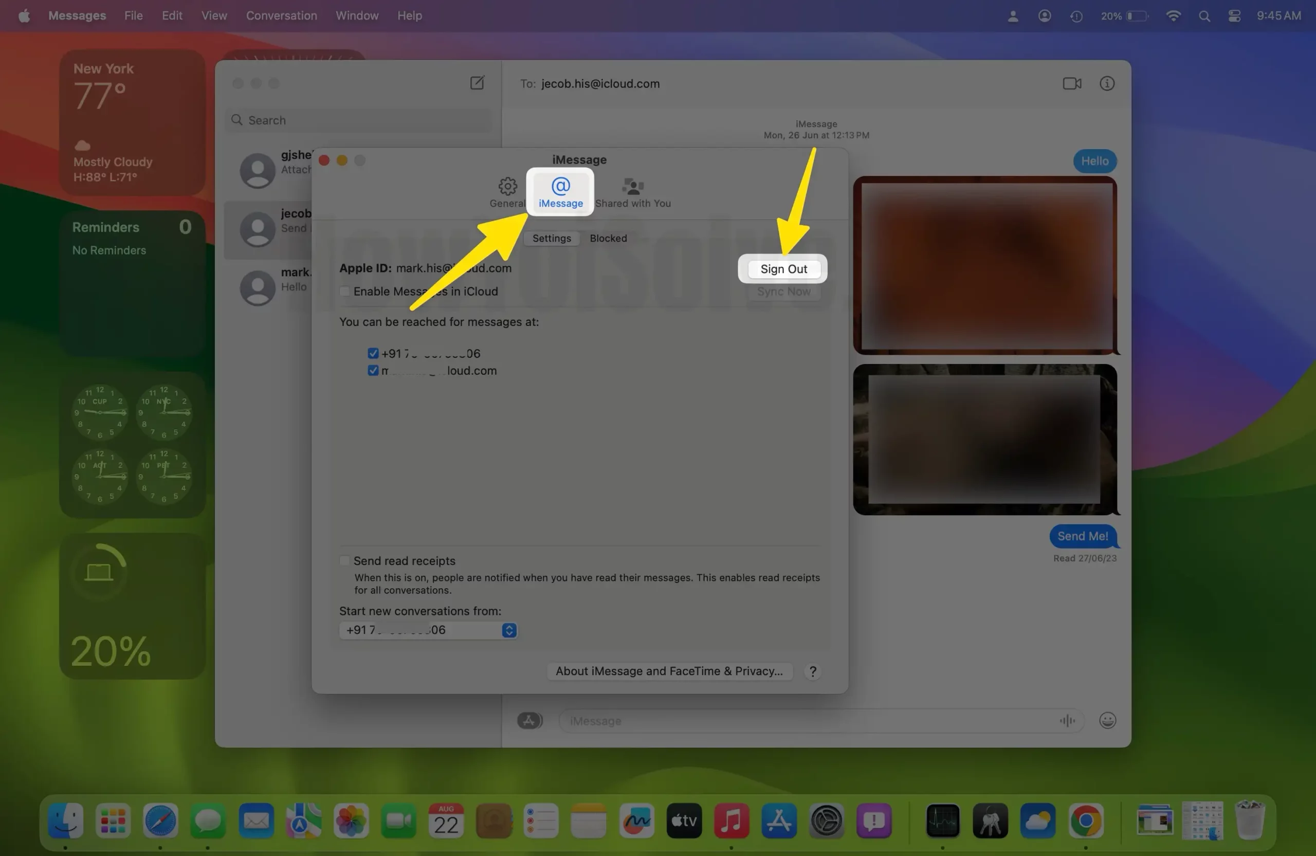 Go to iMessage tab choose sing-out on mac