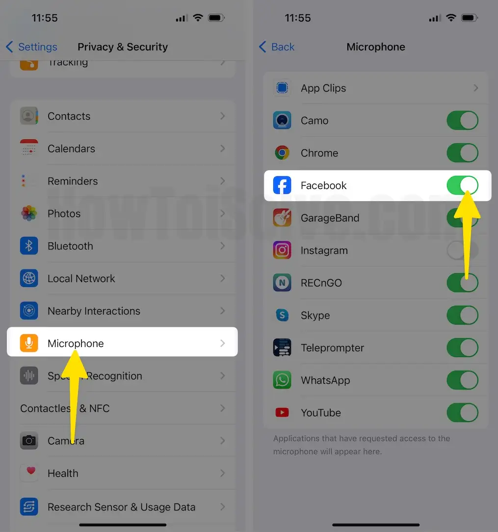 Tap on Microphone Enable Facebook on iPhone