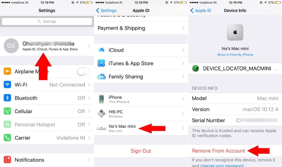 Manage iCloud account or remove other deivce from iPhone