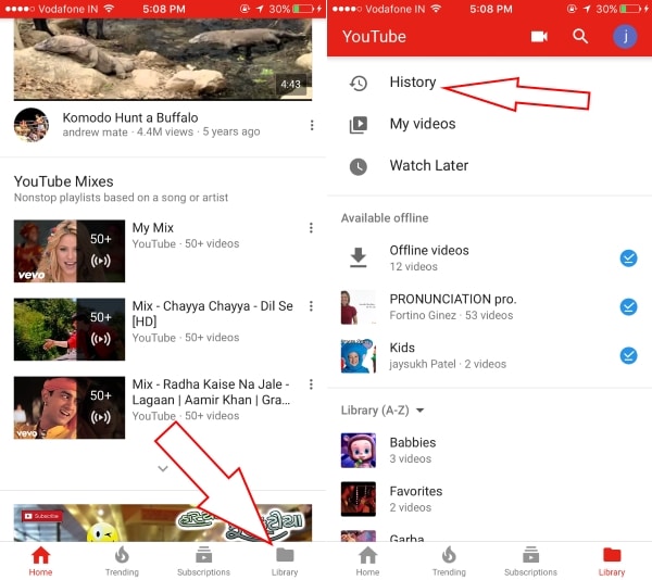 Youtube App settings for recent Video history