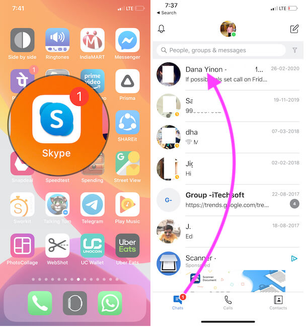 Open Conversation on Skype iPhone app