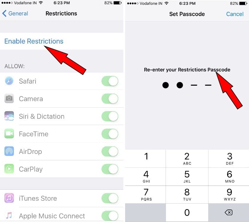 enable turn on restriction passcode on iPhone 7 Plus to Set Parental Controls iOS 10