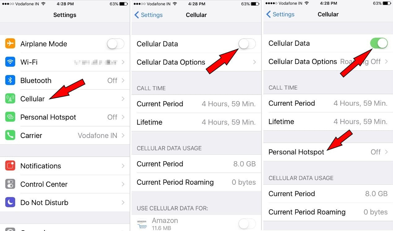 Включить отключение сотовых данных на iPhone 7 Plus