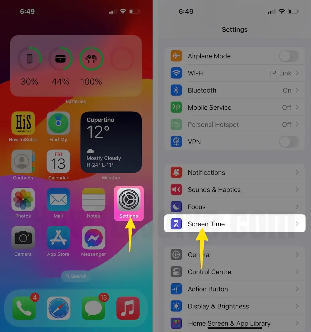 Launch The Settings App Tap Screen Time On iPhone