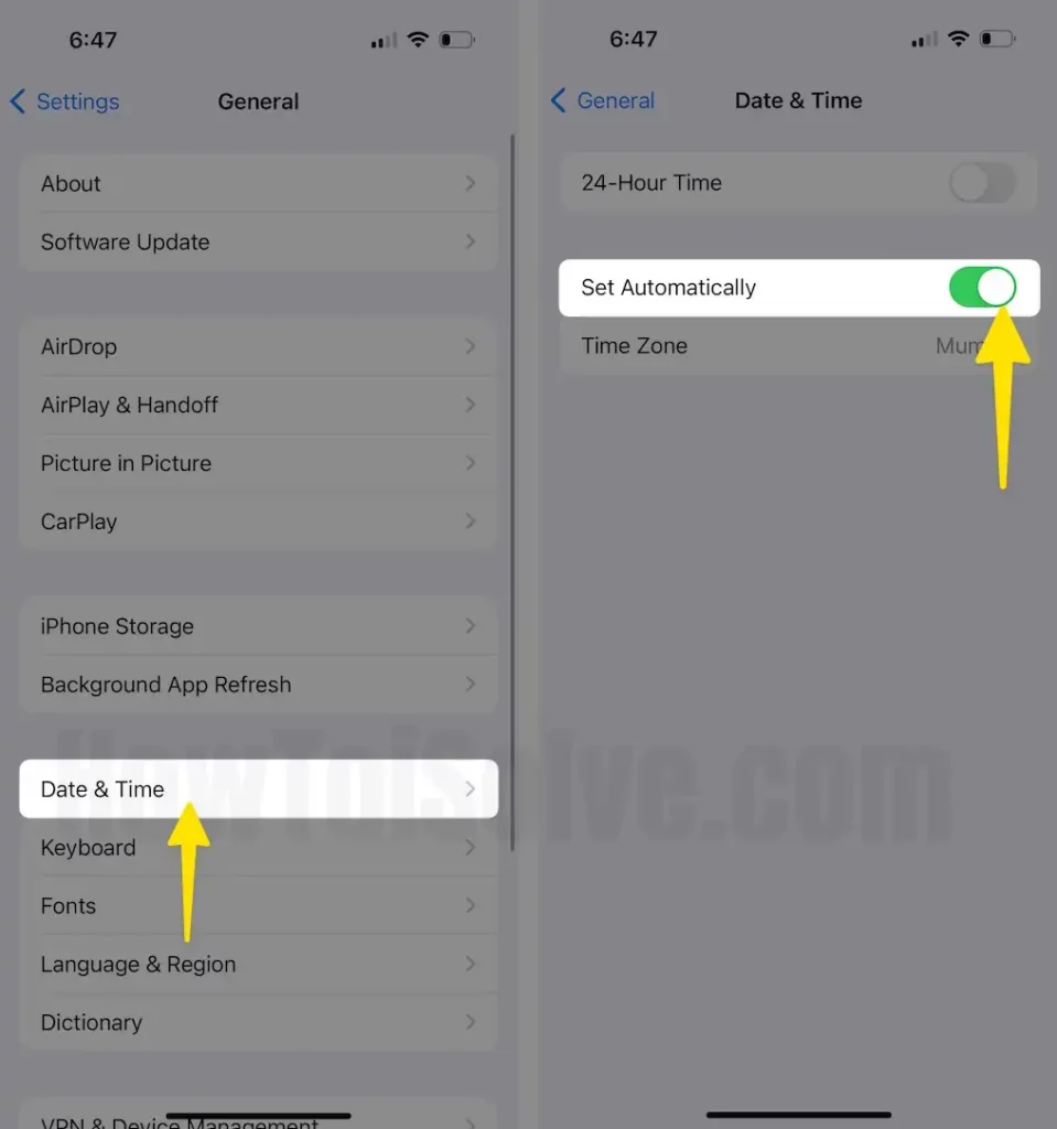Set Date & Time automatically on iPhone