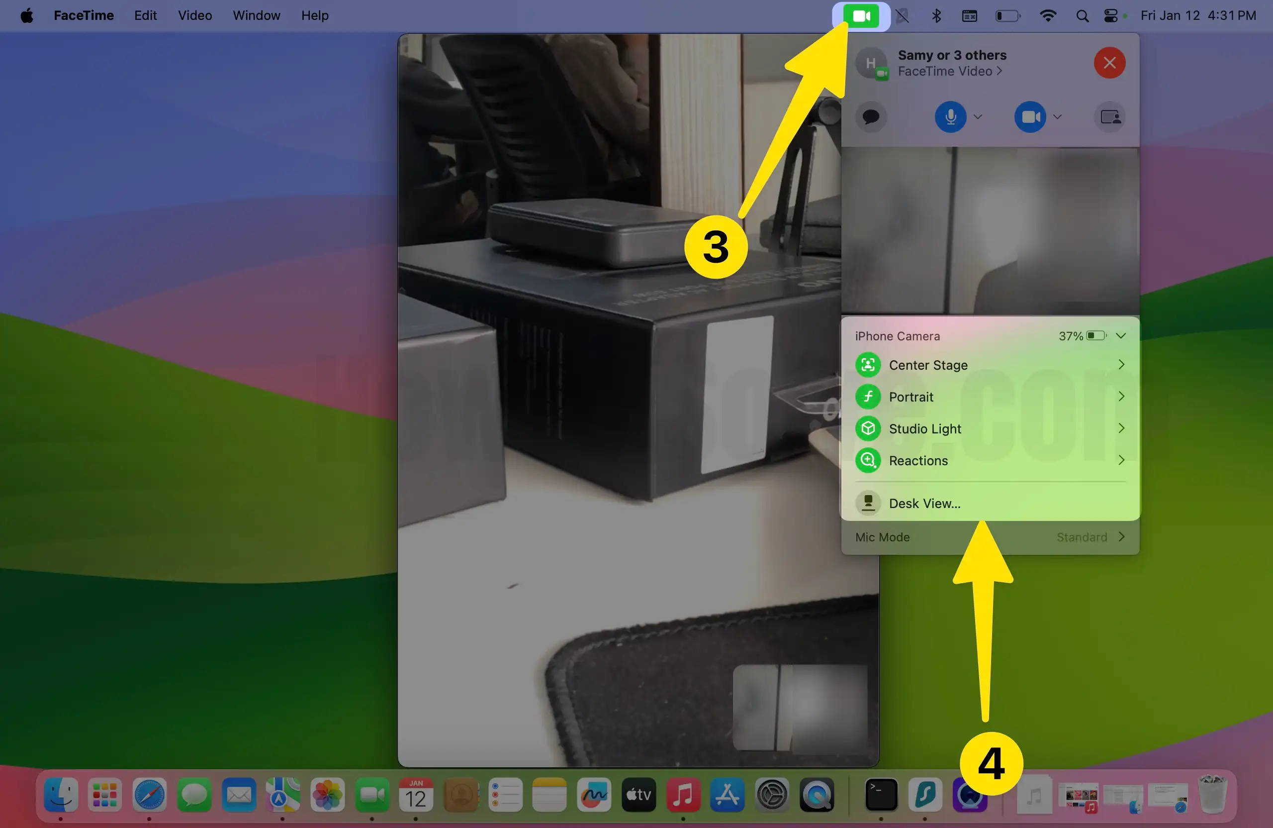 Top menu bar select iPhone camera options on mac