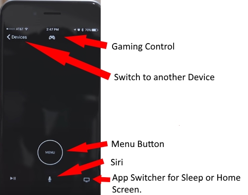Control options on Apple TV remote iOS app