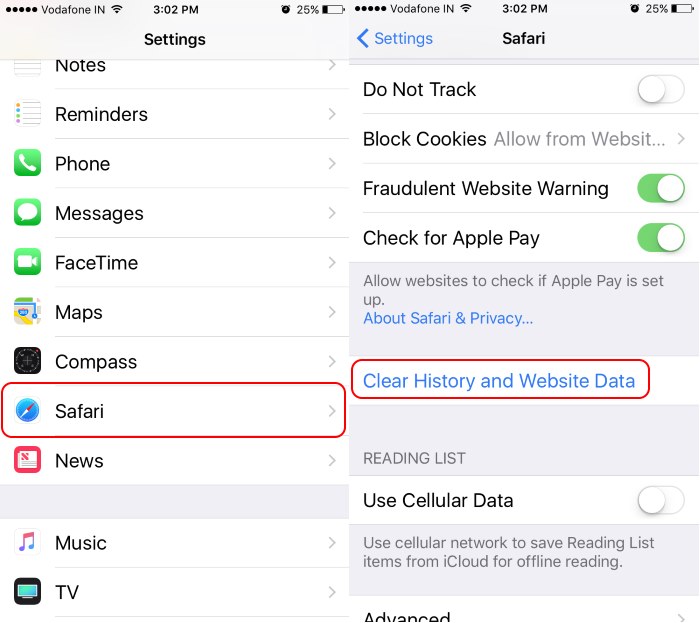 Clear Safari history and Data on iPhone