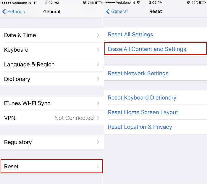 Reset full settings and Data on iPhone and iPad