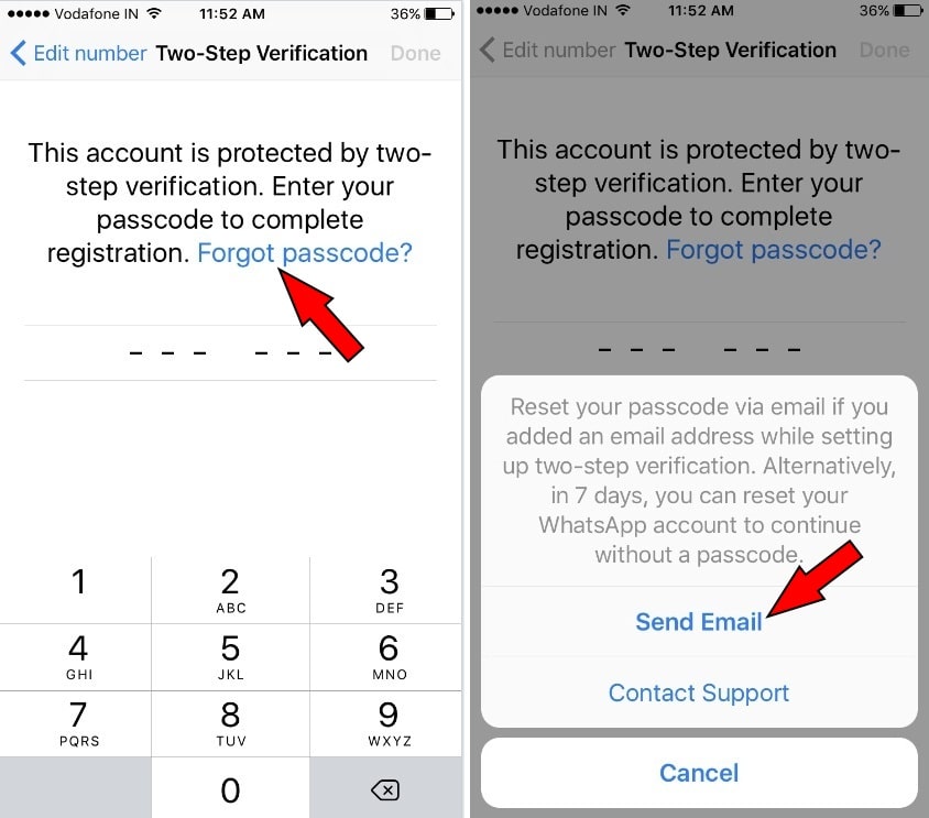 Reset Forgot Whatsapp 2-Step Verification Passcode on iPhone via Email