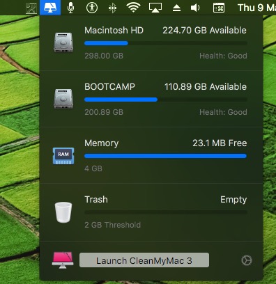 Ярлык Clean My Mac 3 в верхней строке меню