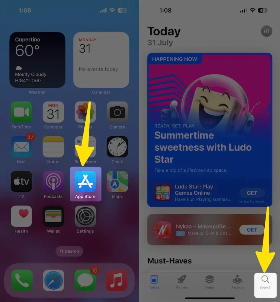 Open app store and click on search bar on iphone