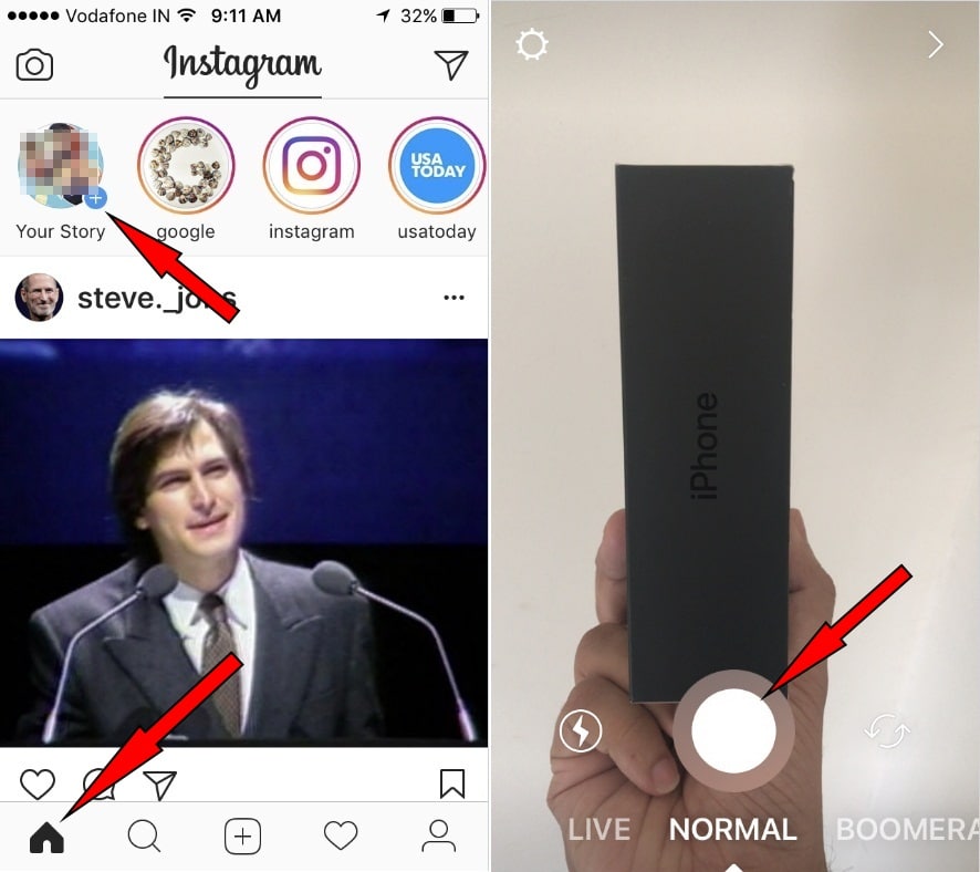 tap on instagram Home icon to Use Geostickers in Instagram Stories on iPhone