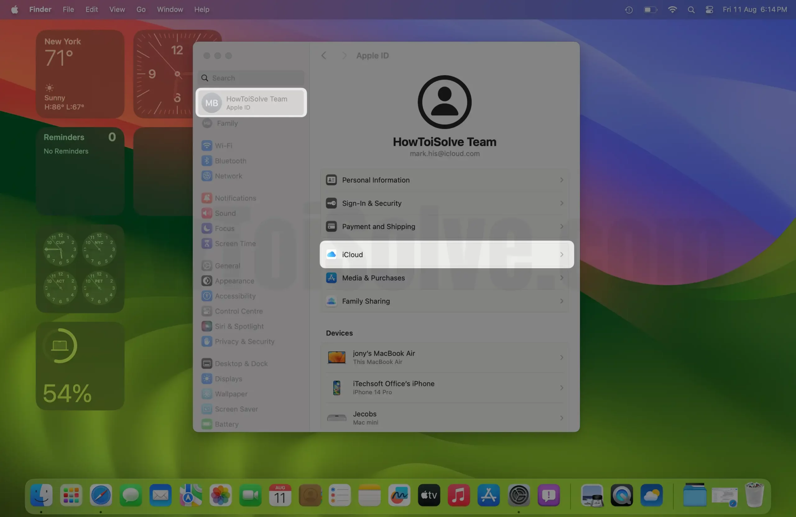 iCloud Settings on Mac
