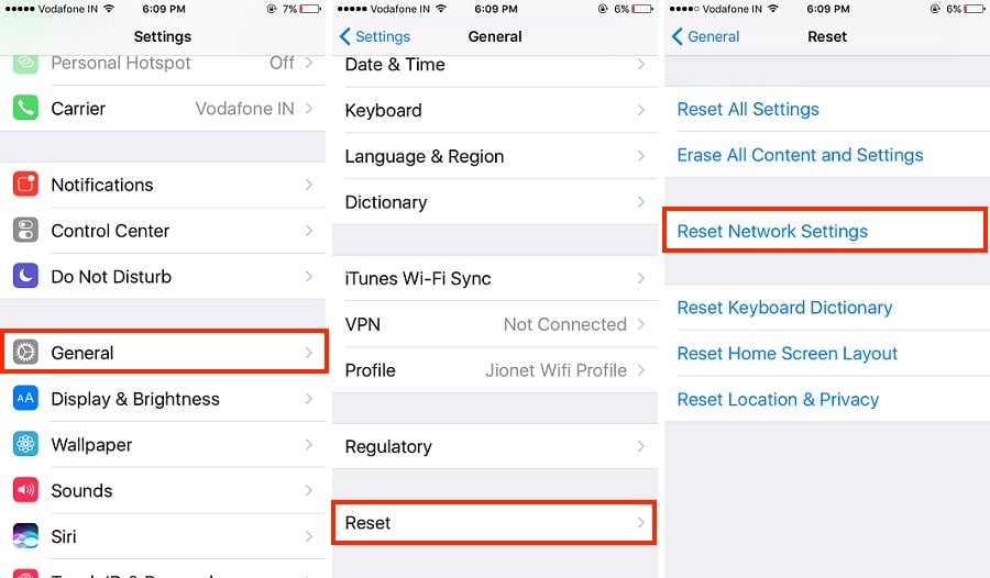 1 reset network settings on iPhone for Fix FaceTime issue