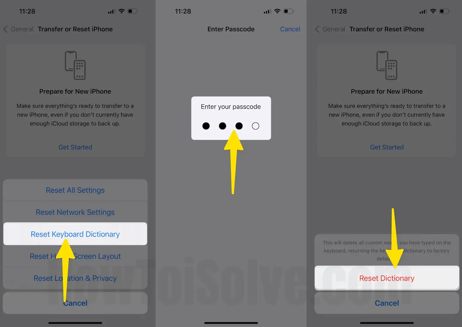 Select reset keyboard dictionary enter your passcode click reset dictionary on iPhone