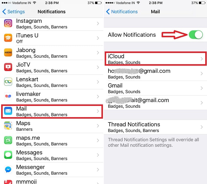 3 Mail app account notification settings for sounds