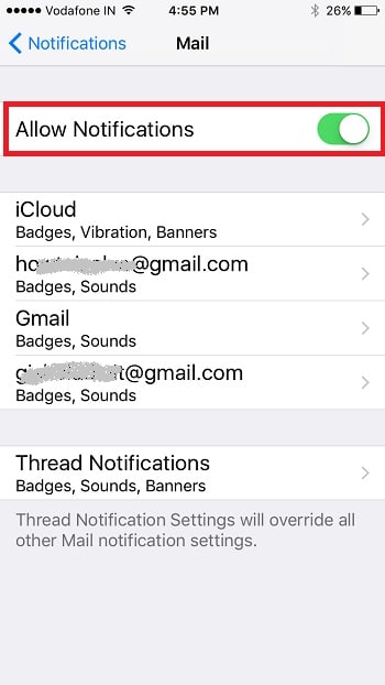 6 Разрешить уведомления из почтового приложения на iPhone