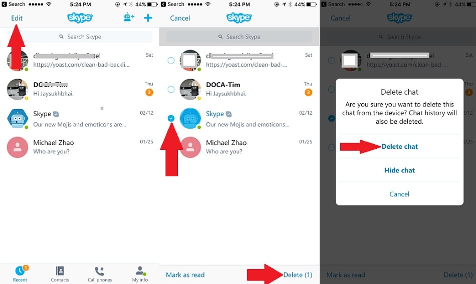 7 Delete Skype contact on iPhne and iPad app