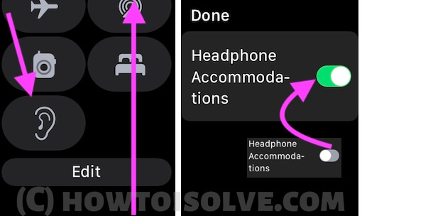 Headphone Accommodations on Apple Watch from control center