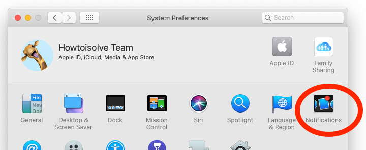 Notification settings on Mac System Preferences