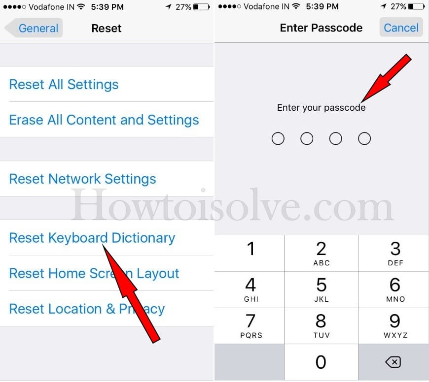 how to Reset Keyboard Dictionary iPhone