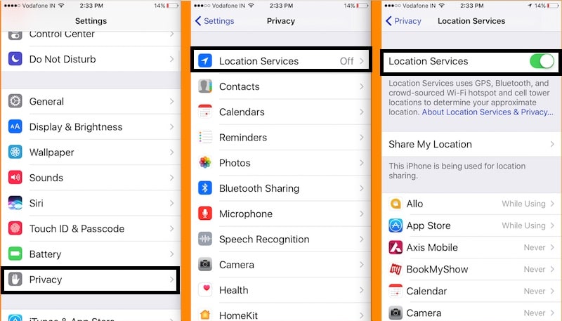 1 Enable location service on iPhone and iPad
