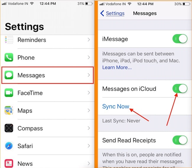 1 Enable Message in iCloud on iPhone