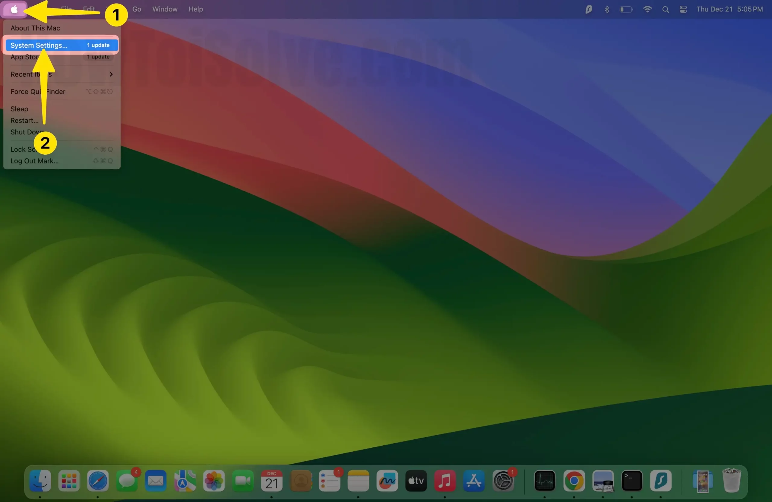 Click apple logo then system settings... on mac