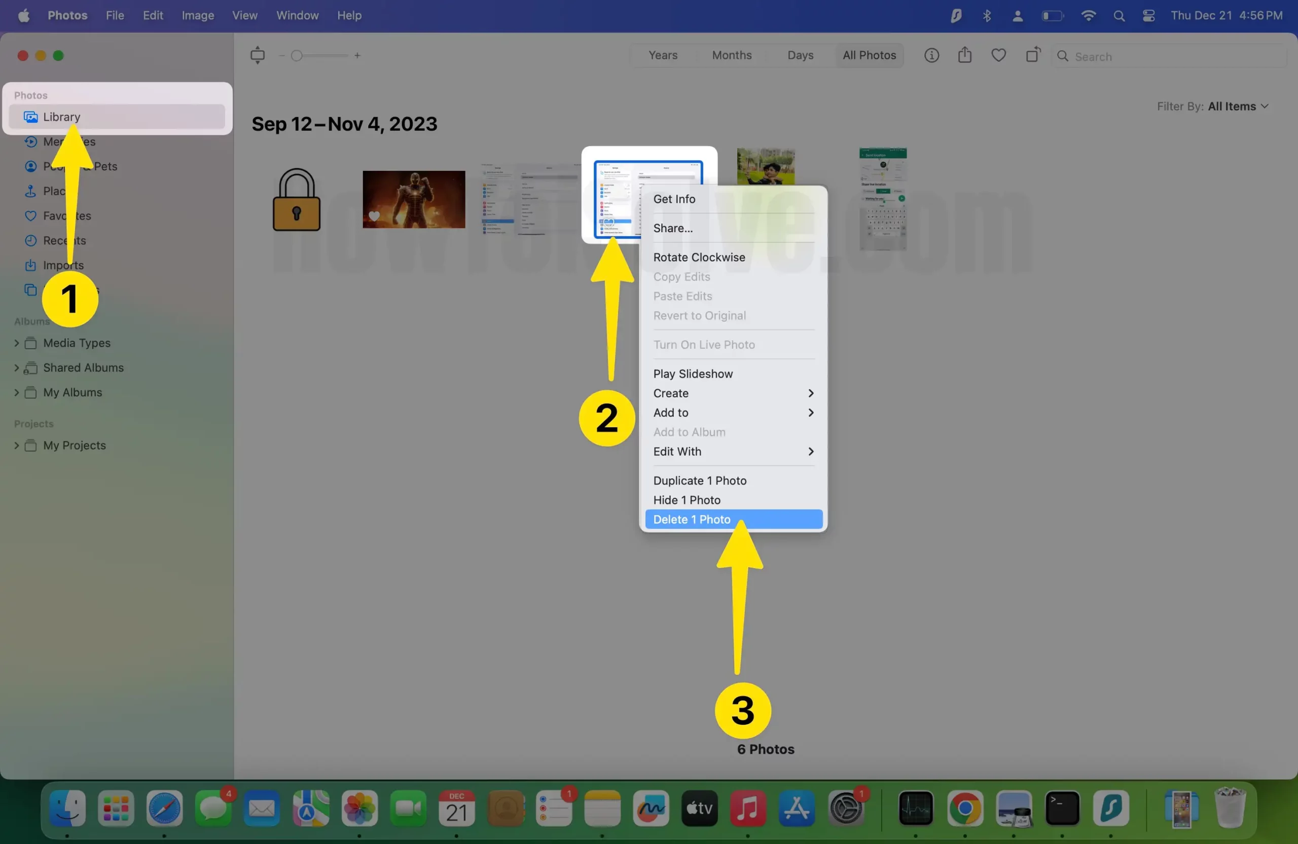 Launch the photos app tap on select photos then tap delete 1 photos on iPhone