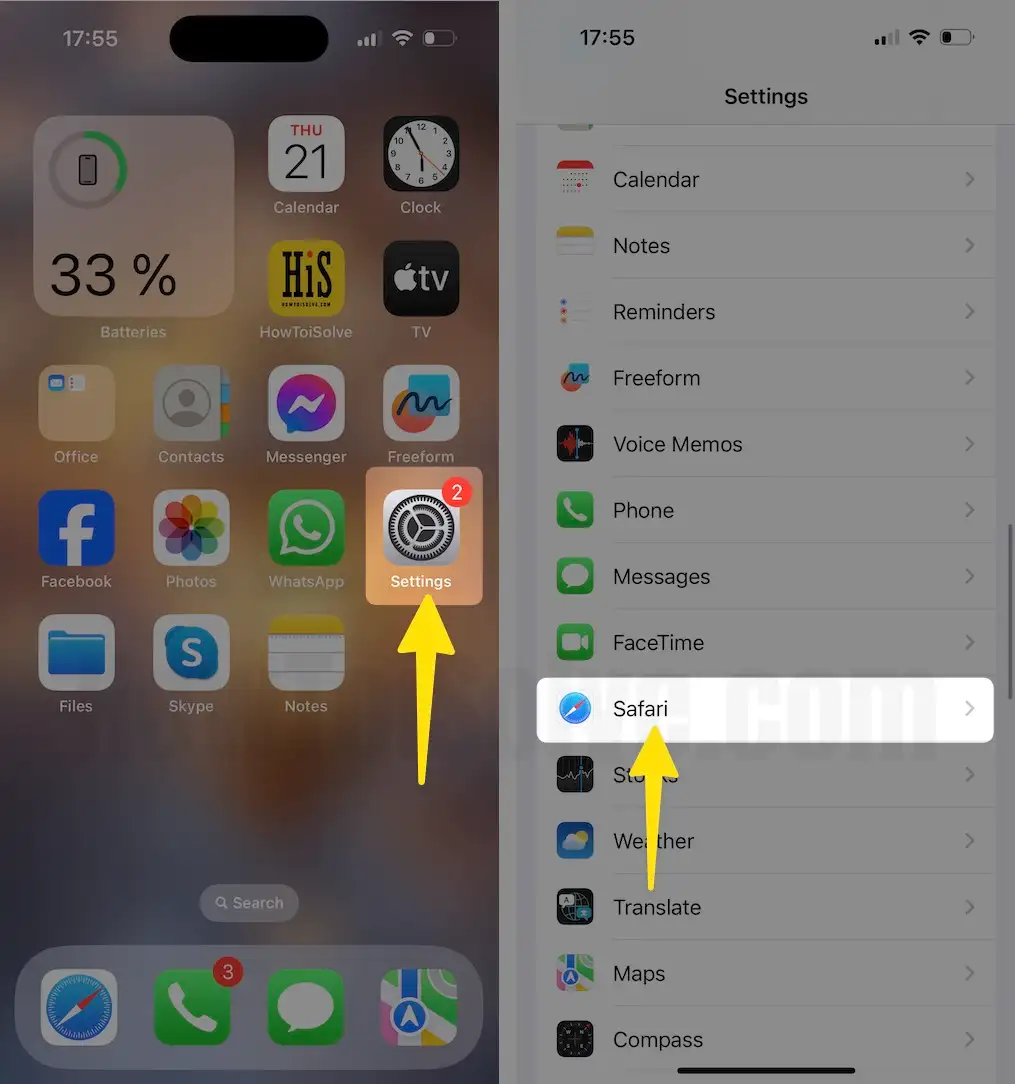 Launch the setting app tap on safari on iPhone