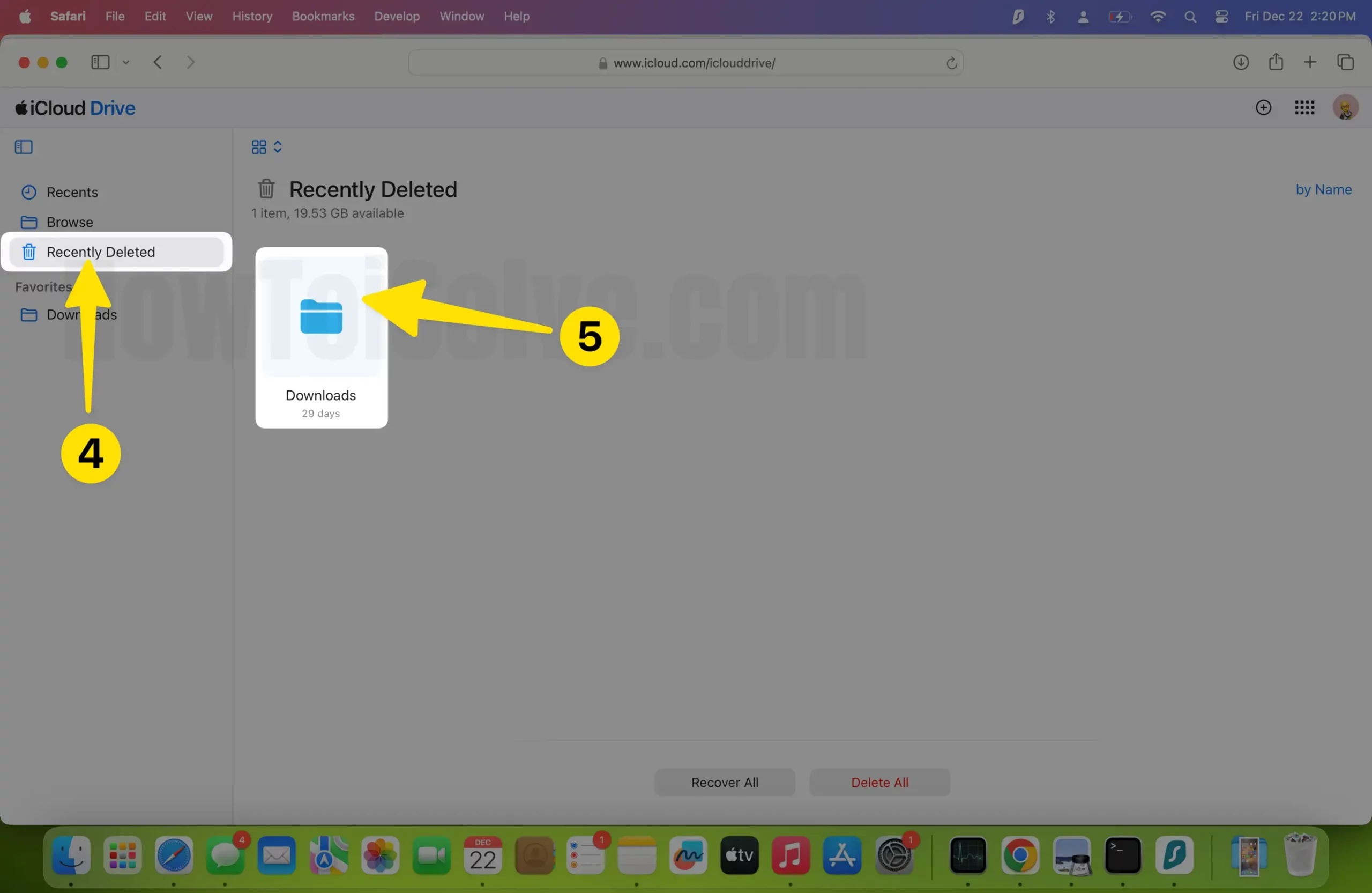 Click recently deleted and delete folder on mac