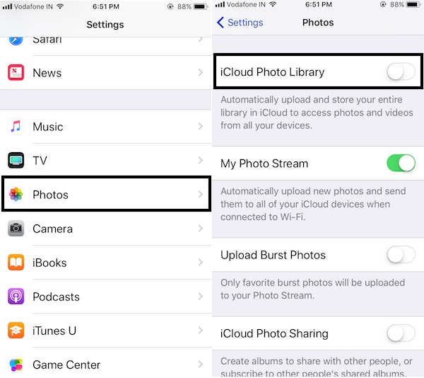 12 Disable iCloud Photo library on iPhone with iOS 11
