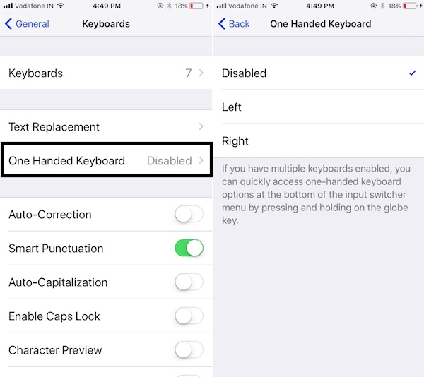 2 One Handed Keyboard Settings on iPhone
