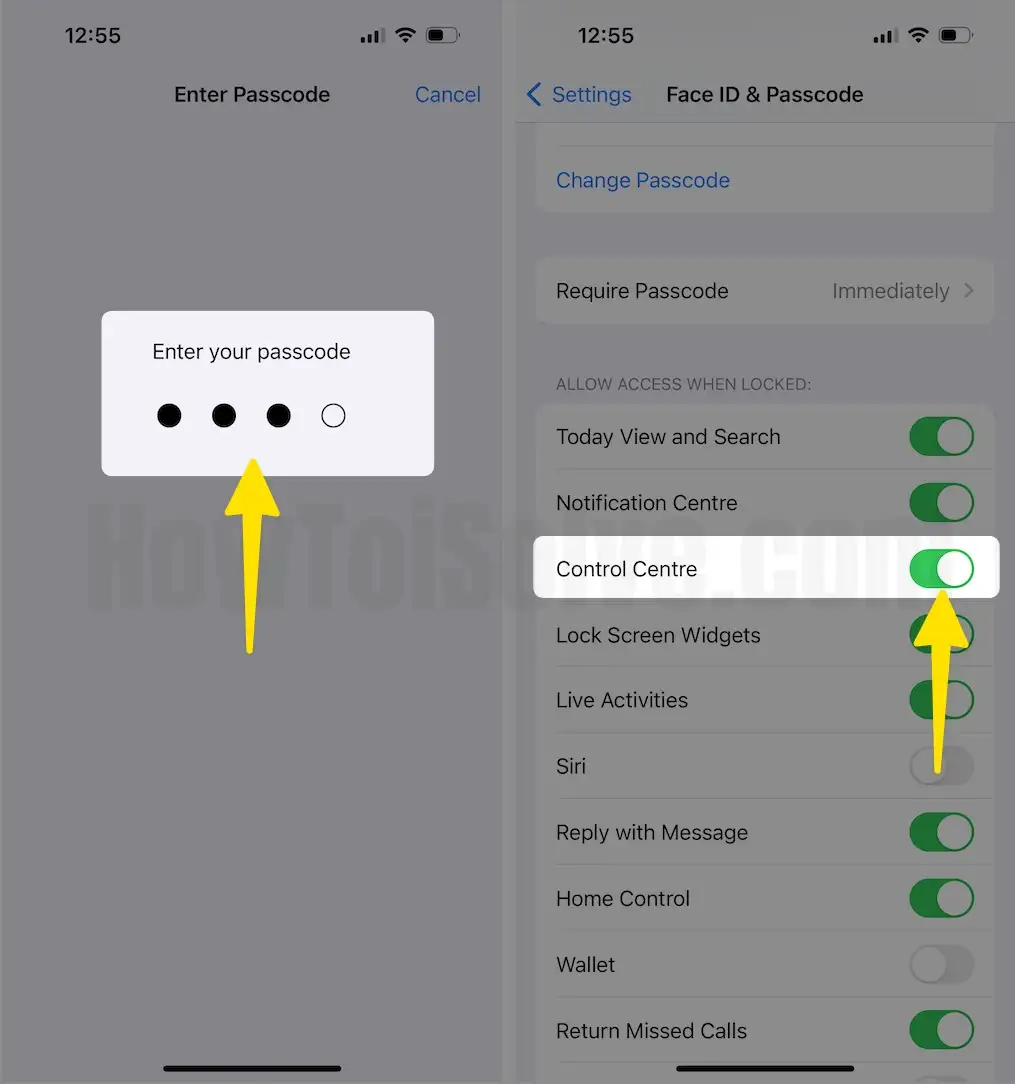 Enter your Passcode Enable Control Center on iPhone