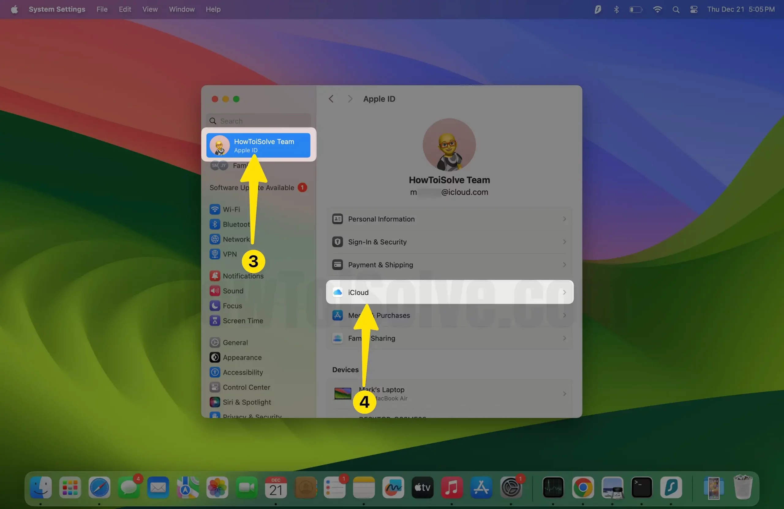 Select apple id profile name click iCloud on mac